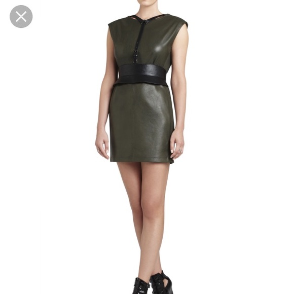 SOLD BCBG Leather Shifter Dress - Picture 1 of 6